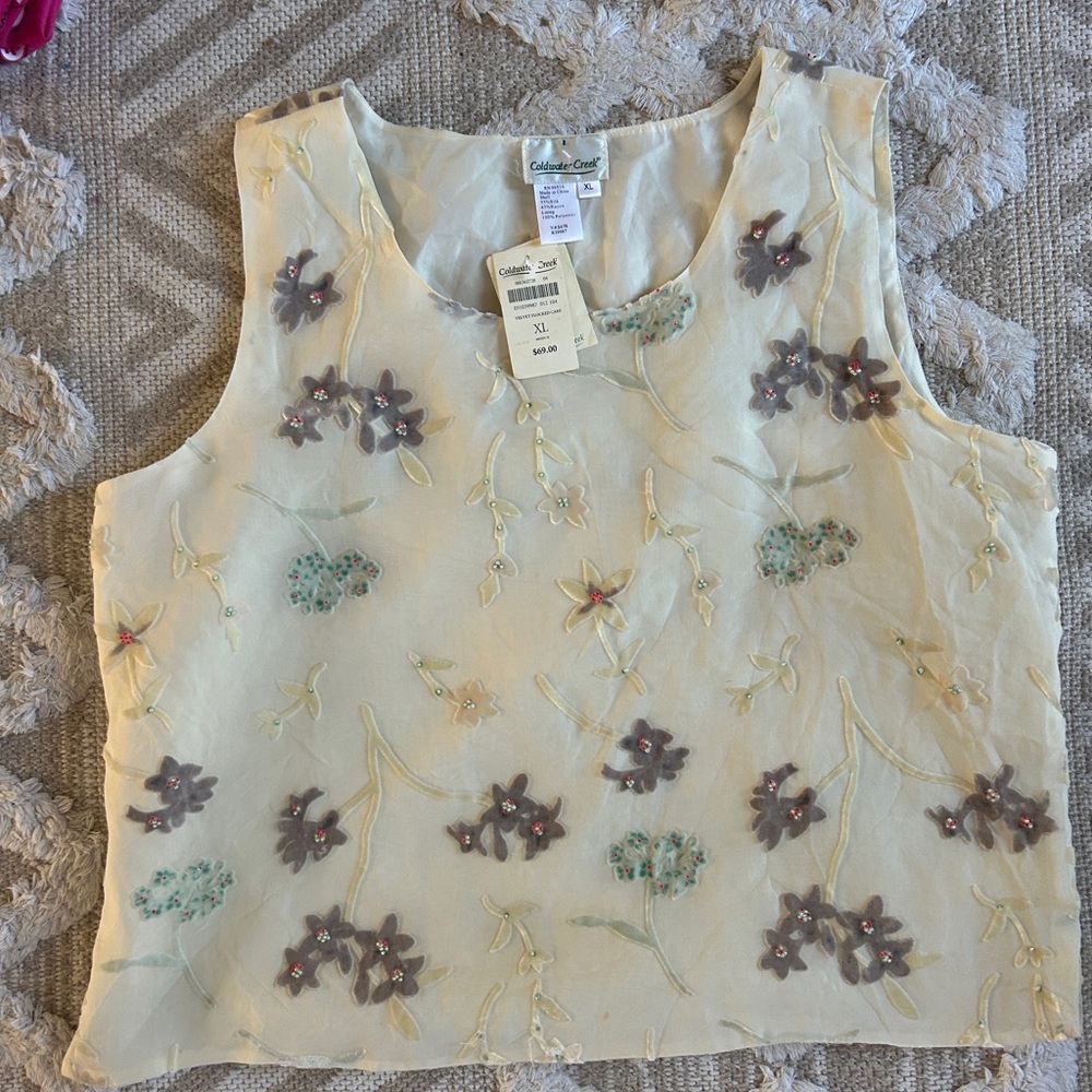 Coldwater Creek Cream Floral Tank Top